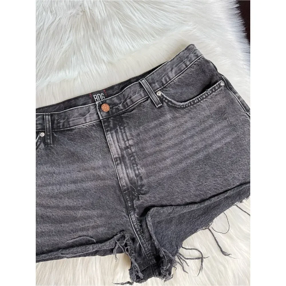 BDG Urban Outfitters Washed Black Girlfriend High Rise Denim Cut Offs